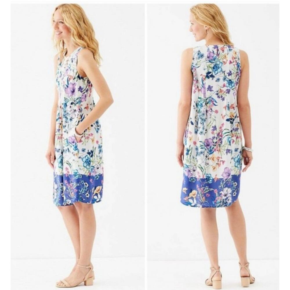 J. Jill Womens A Line Dress Multicolor Blooming Garden Floral Pockets Soft XL